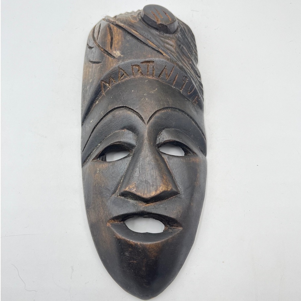 Vintage Martinique Hand Carved Wood Face mask African Tribal Folk Art